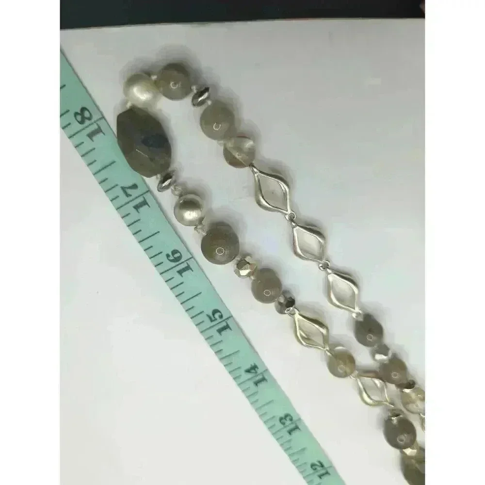 Stella & Dot Stone Metal Beaded Long Necklace Womens Jewelry Natural Muted Tones